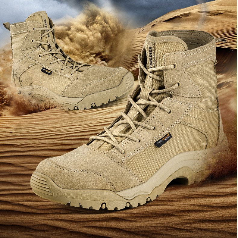 户外沙色中帮靴男春秋登山靴超轻透气沙漠靴防滑耐磨