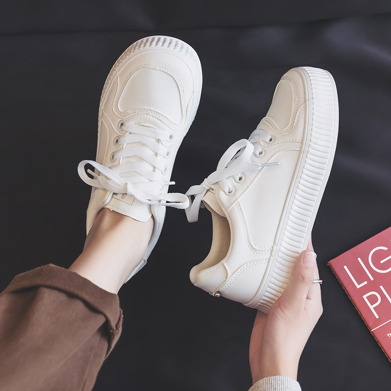 人本小白鞋女2024春季新款百搭学生饼干鞋ins休闲低帮厚底板鞋