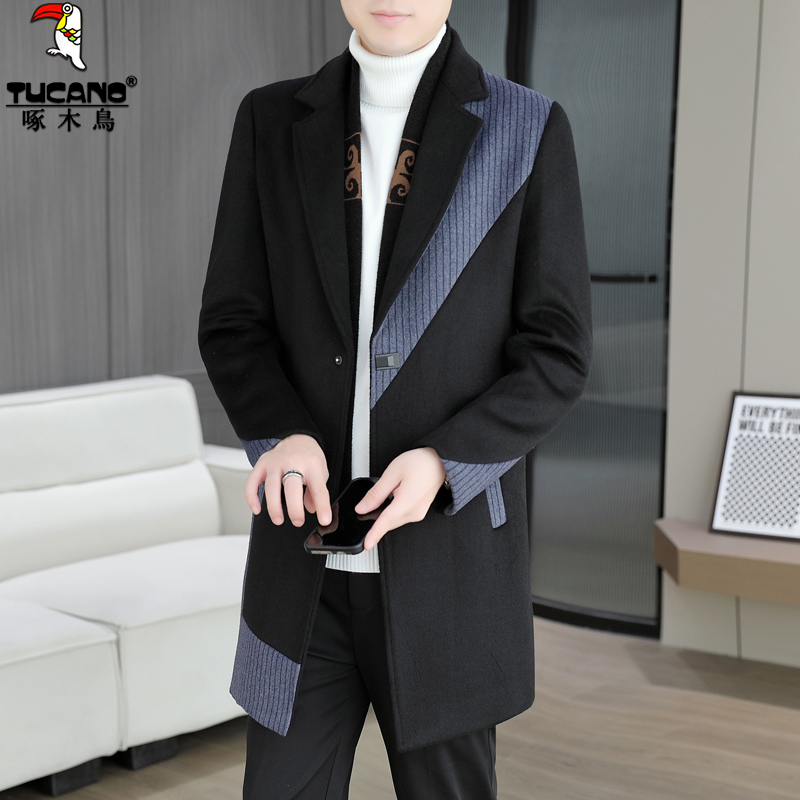 TUCANO/啄木鳥外套男士休闲毛呢中长款男装修身加厚外套男士休闲