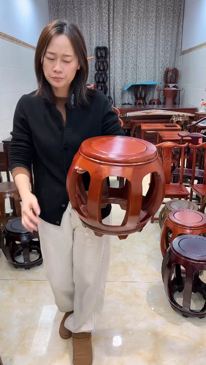 【闪购商品】花梨木类家具3张 金花梨花梨色 小号鼓凳 微瑕