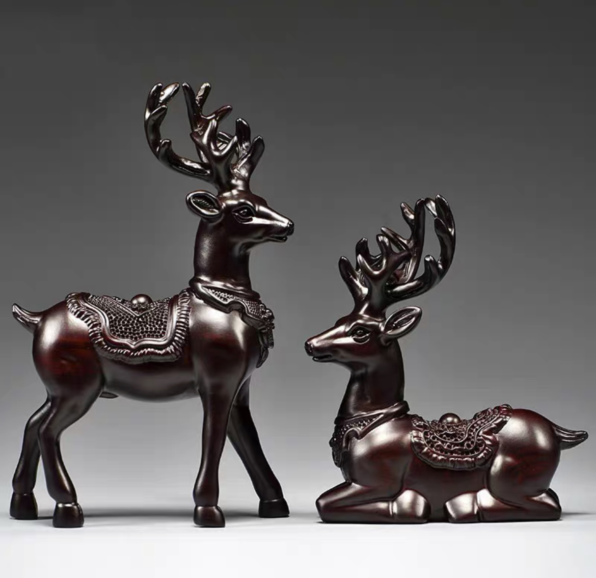 黑檀木雕梅花鹿摆件家居客厅实木麋鹿工艺品桌面摆设酒柜装饰