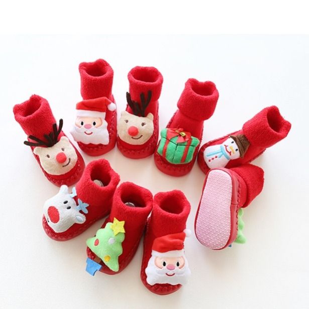 新生儿学步鞋袜子男女宝大红圣诞袜婴儿鞋袜
