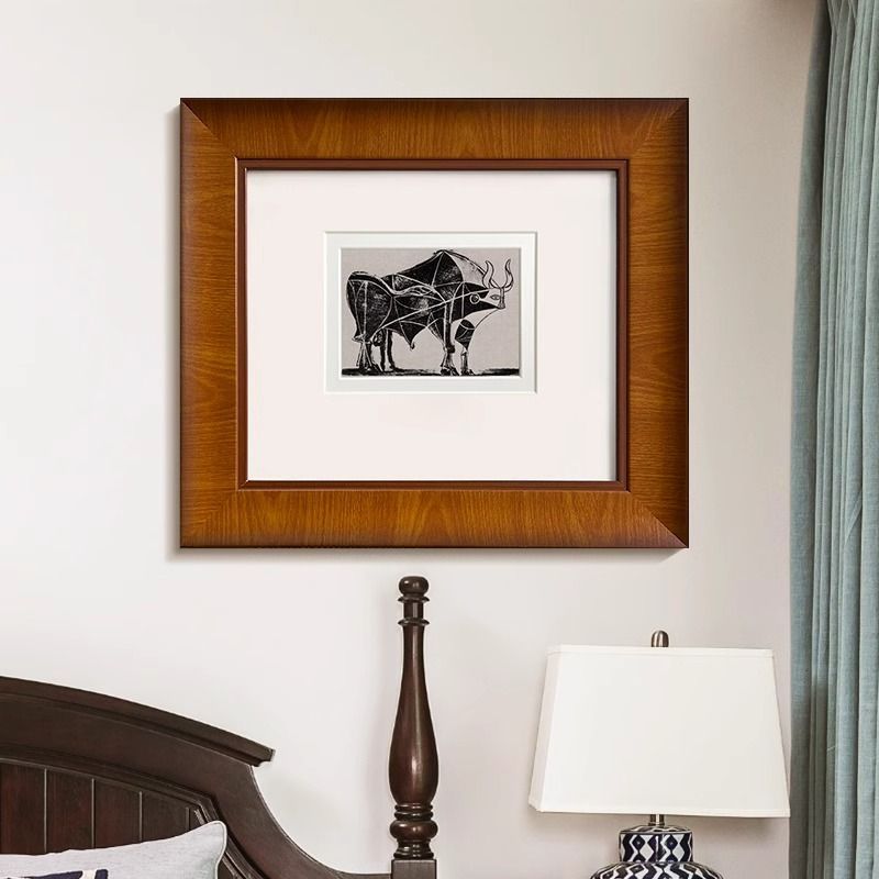 法式中古风玄关斗柜装饰画斗牛美式复古餐厅客厅挂画实木黑白壁画