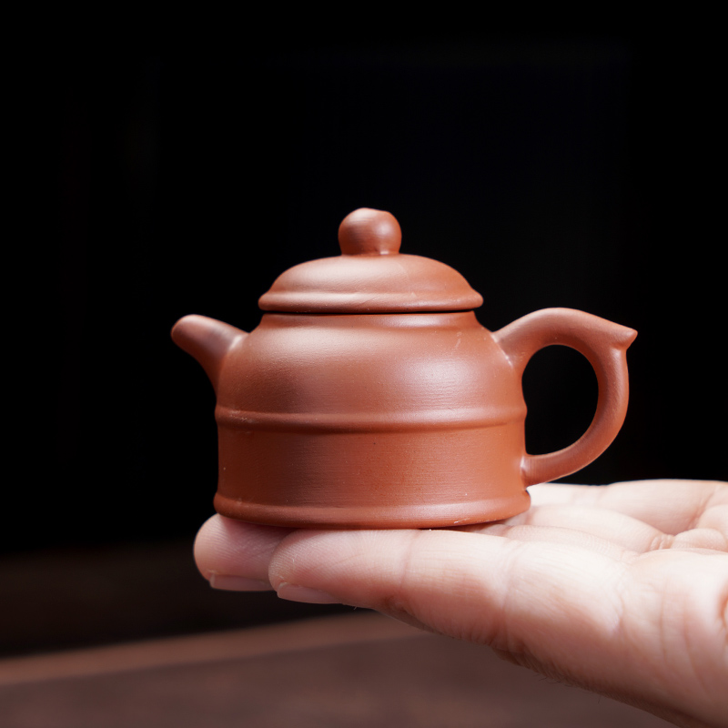 朱泥紫砂 指尘金钟壶迷你茶壶 可养