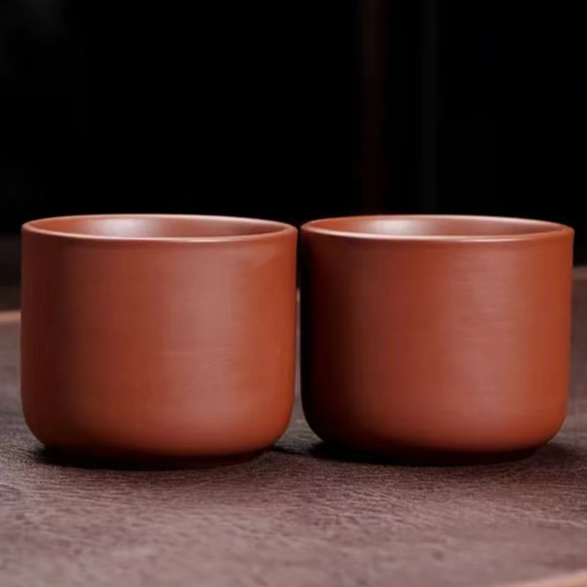 【朱】朱泥桶杯 光面客杯对杯50ml（两只装）