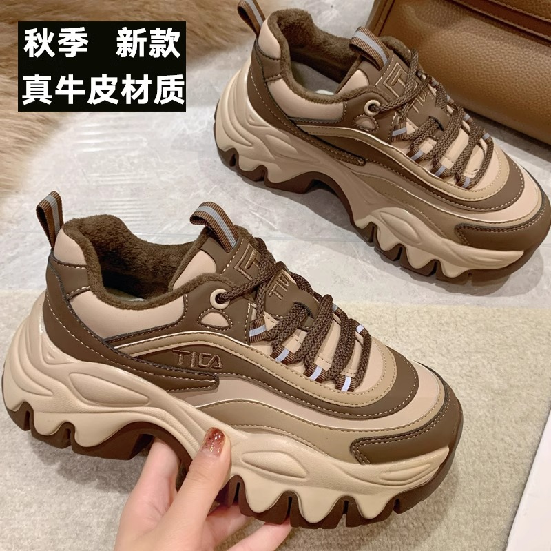回力瑞炸街老爹鞋女款2023年冬季加绒厚底增高松糕休闲运动鞋子跑