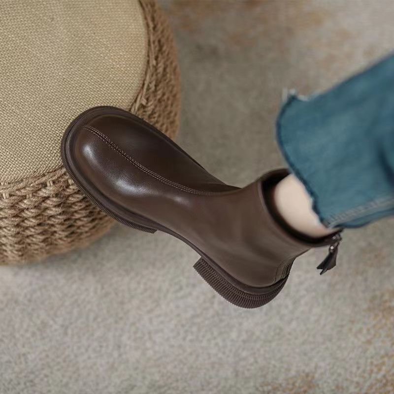 棕色马丁靴女秋冬新款厚底增高瘦瘦靴切尔西短靴复古2023爆款百搭