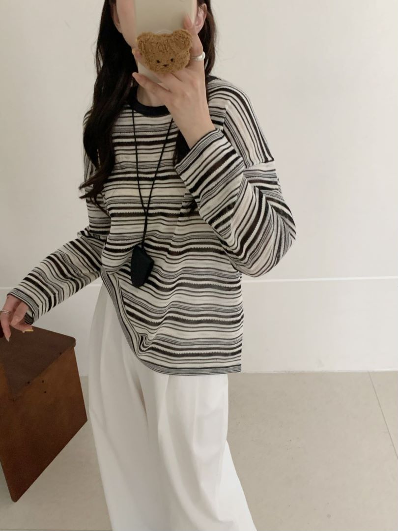 【素简.650187】新款宝藏上新显瘦条纹棉麻混纺针织衫（5.10福利）