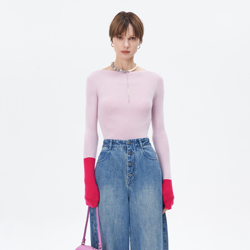 SELFWHO天鹅领羊毛打底衫女秋季2023新款长袖内搭高级感针织衫冬