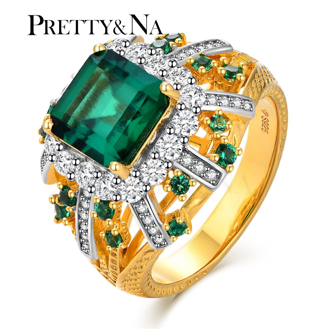 925银戒指 银戒指气质轻奢时尚绿色欧美经典镶嵌祖绿豪华满钻镶钻