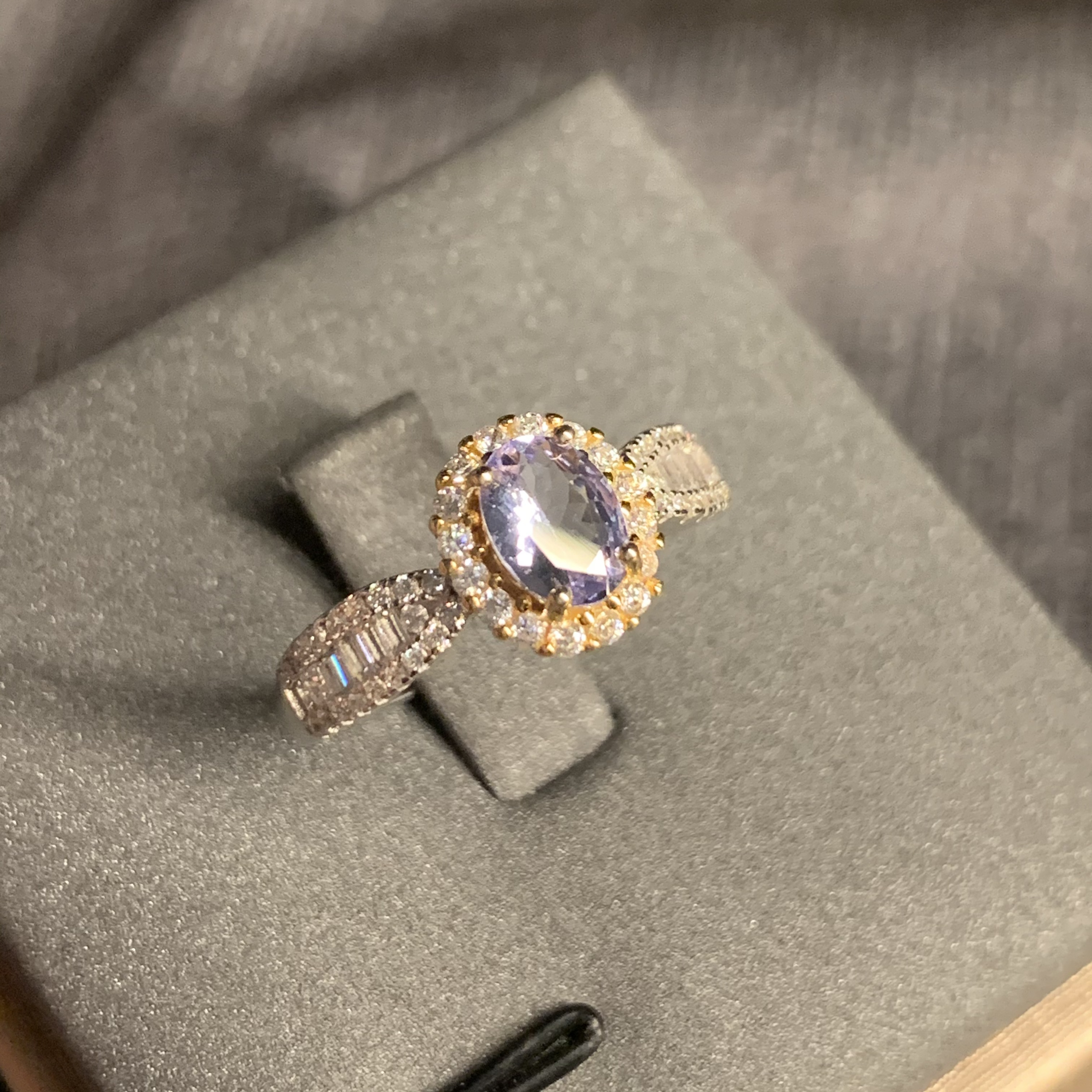 【尚好的光阴】天然稀有高货坦桑石戒指S925银镶嵌鸽子蛋双色气质