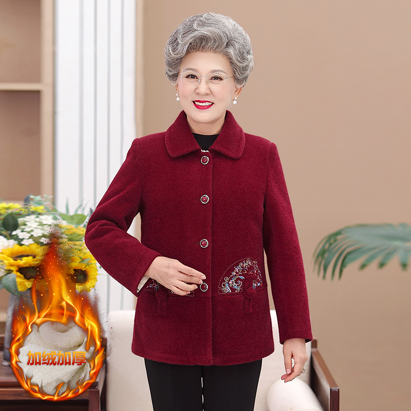 中老年妈妈装秋冬外套老年人加绒上衣奶奶装加厚衣服老太太保暖衣