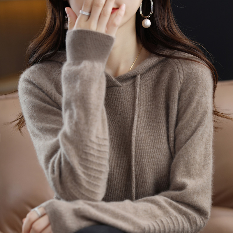 【粉丝专属】秋冬新款100羊毛连帽女长袖宽松大码卫衣内搭外穿 