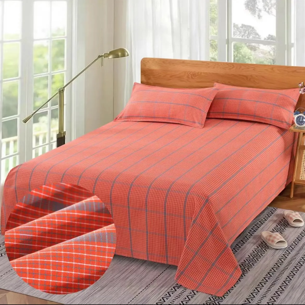 纯棉老粗布床单透气吸汗简约格子款成人学生单人双人加厚色织双面