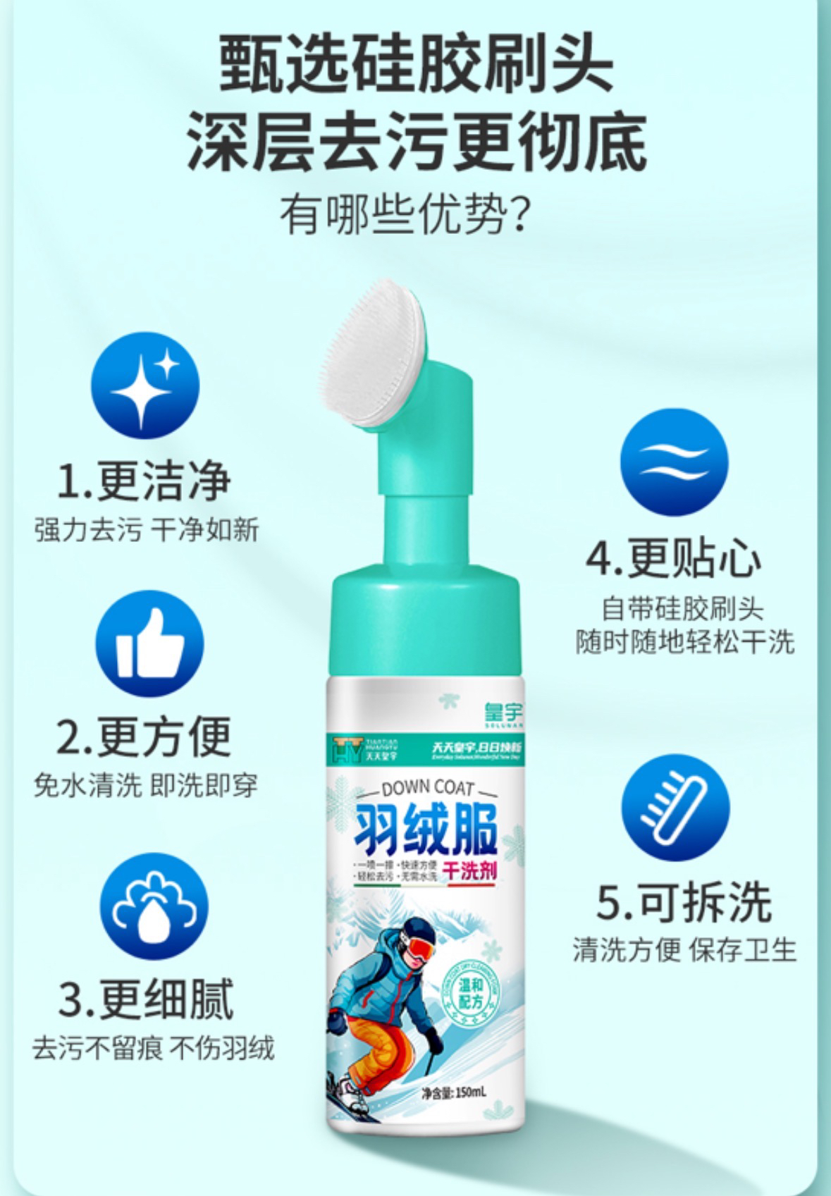 solunar/皇宇羽绒服干洗剂快速去污免水洗去黄干洗液清洗衣物免洗