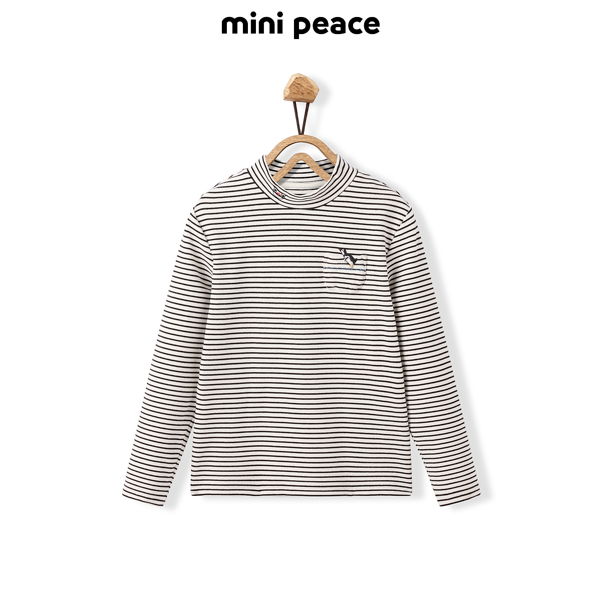 【专柜同款】MINIPEACE太平鸟童装男童打底衫黑白条纹冬季上衣