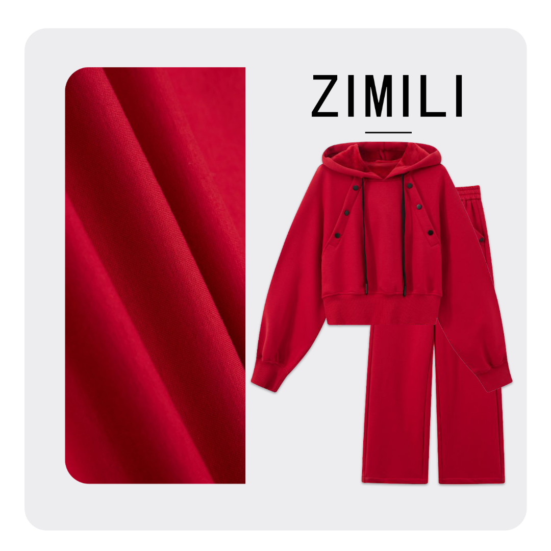 【LIANG哥定制】冬季加绒加厚设计感时尚宽松连帽浮雕纽扣套装1907