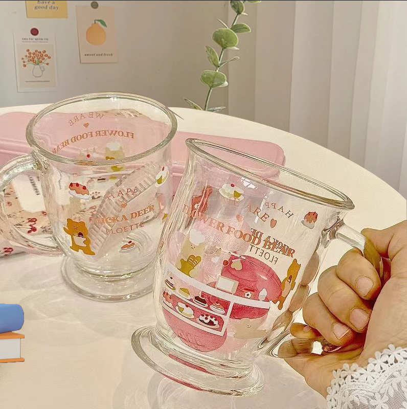 【9点9发3只】可爱小熊腊肠狗杯子ins高颜值印花大容量喝水杯玻璃杯