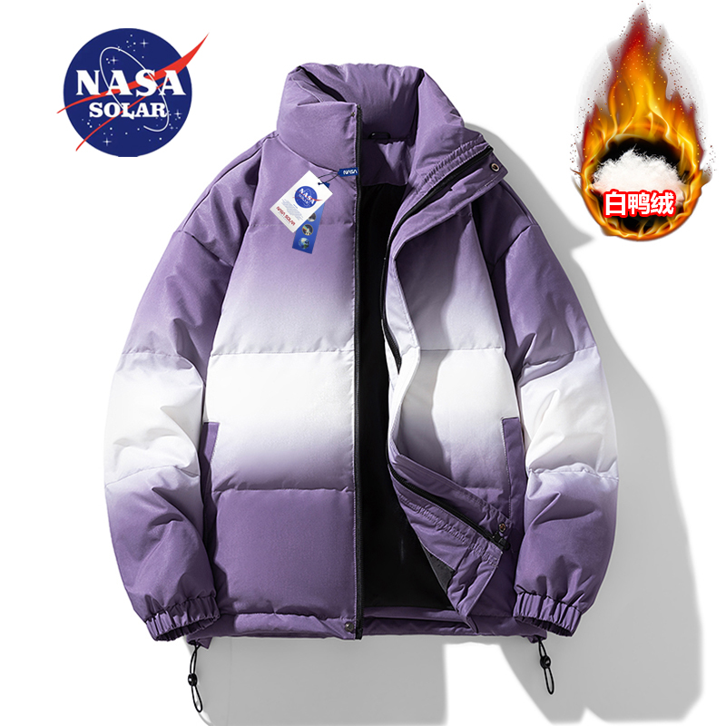NASA SOLAR渐变羽绒服男款冬季潮牌加厚保暖情侣款白鸭绒立领外套