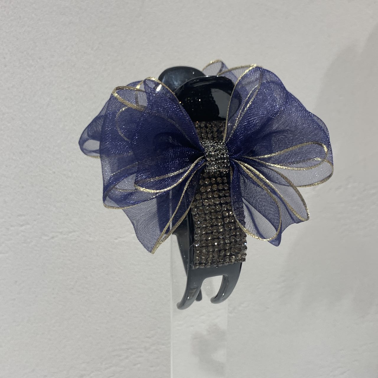 GREBUTY 5217 简约轻奢藏蓝色闪闪多层蝴蝶结丸子夹