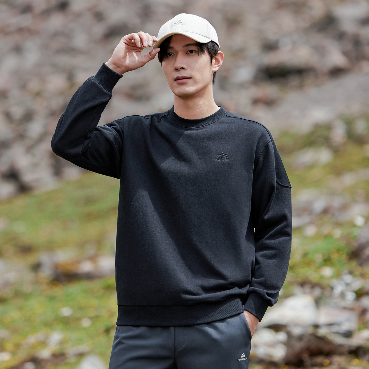 【拓路者】360g重磅休闲无帽卫衣男款2025春秋刺绣圆领套头衫外套