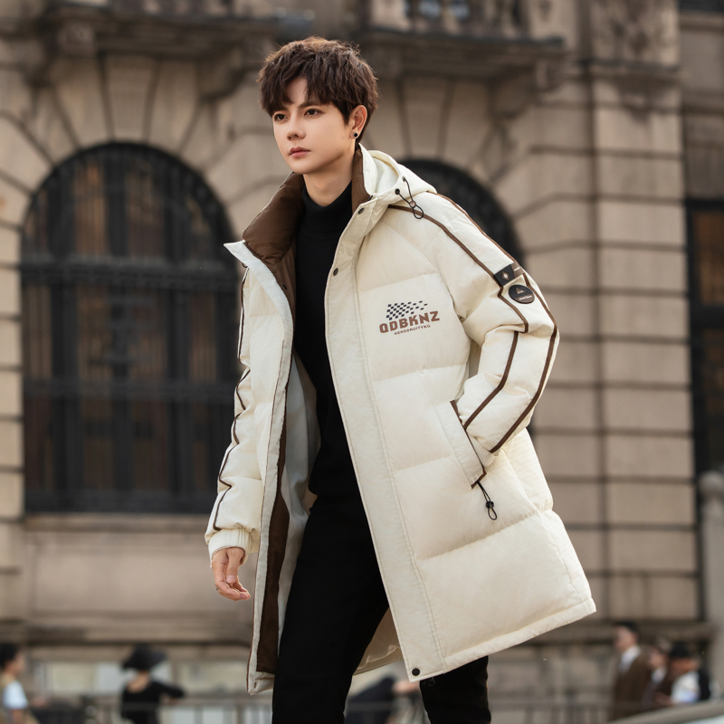 青少年潮牌中长款棉衣外套男孩初中学生棉服15岁大童冬装加厚棉袄