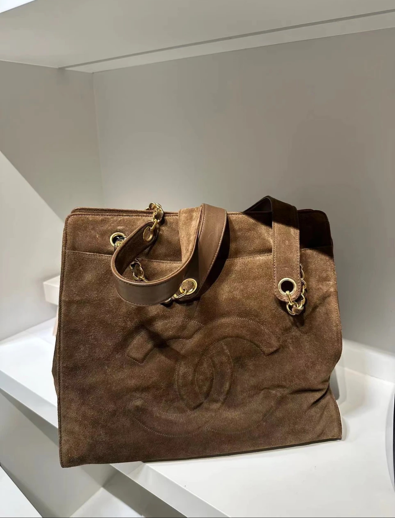 99新 Chanel/香奈儿 HIHI/麂皮浮雕双C托特包 3开/9758409