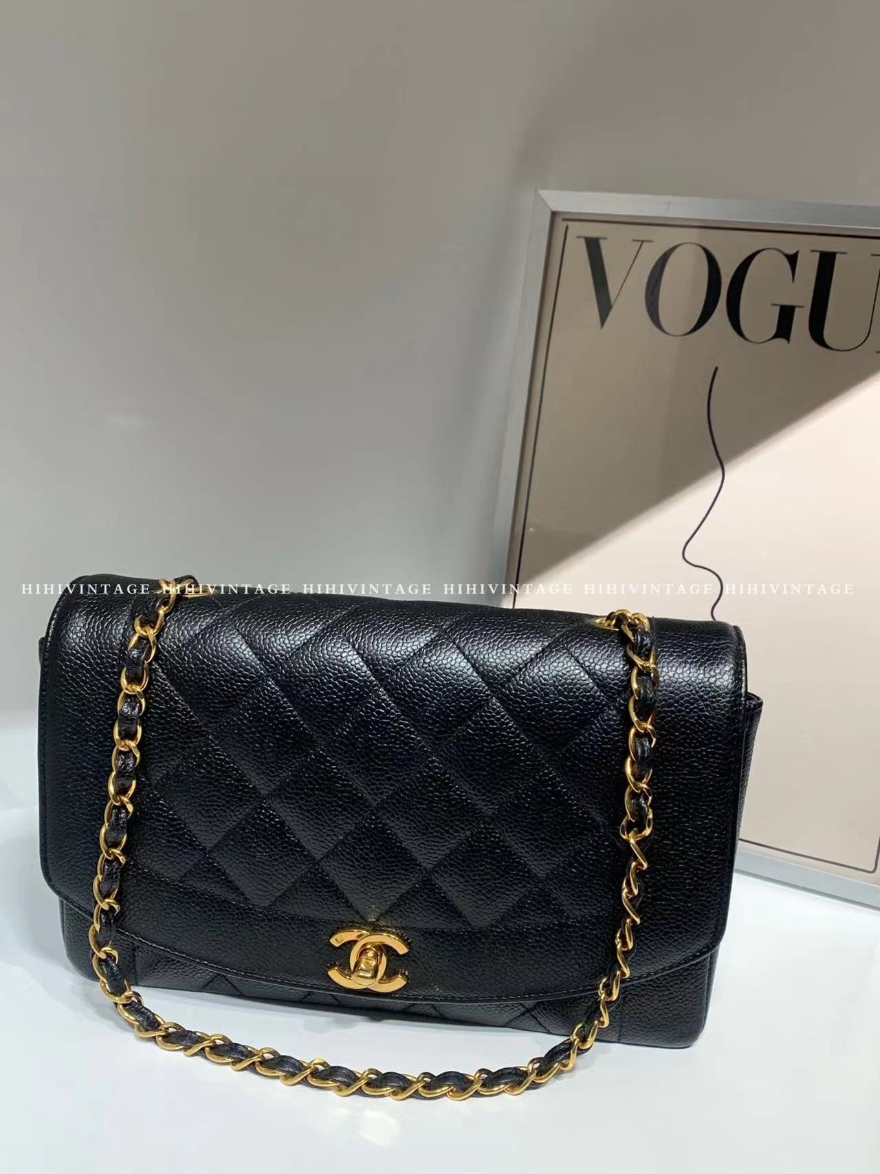 95新 Chanel/香奈儿 HIHI/中古黑金戴妃斜挎包/1435928