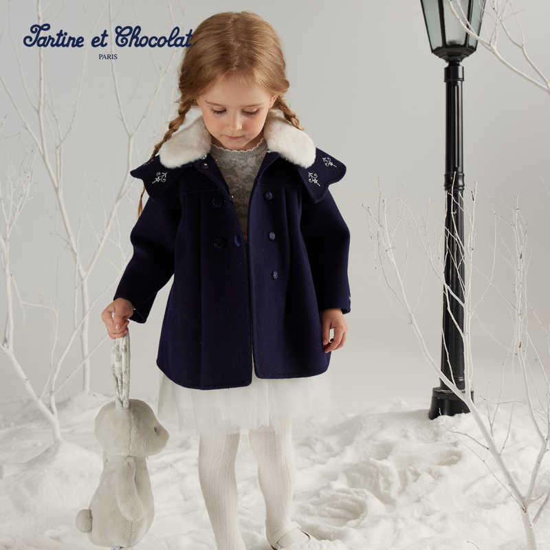 TC法国巧克力24秋冬女童绵羊毛双面呢大衣外套CIJWE4T42K