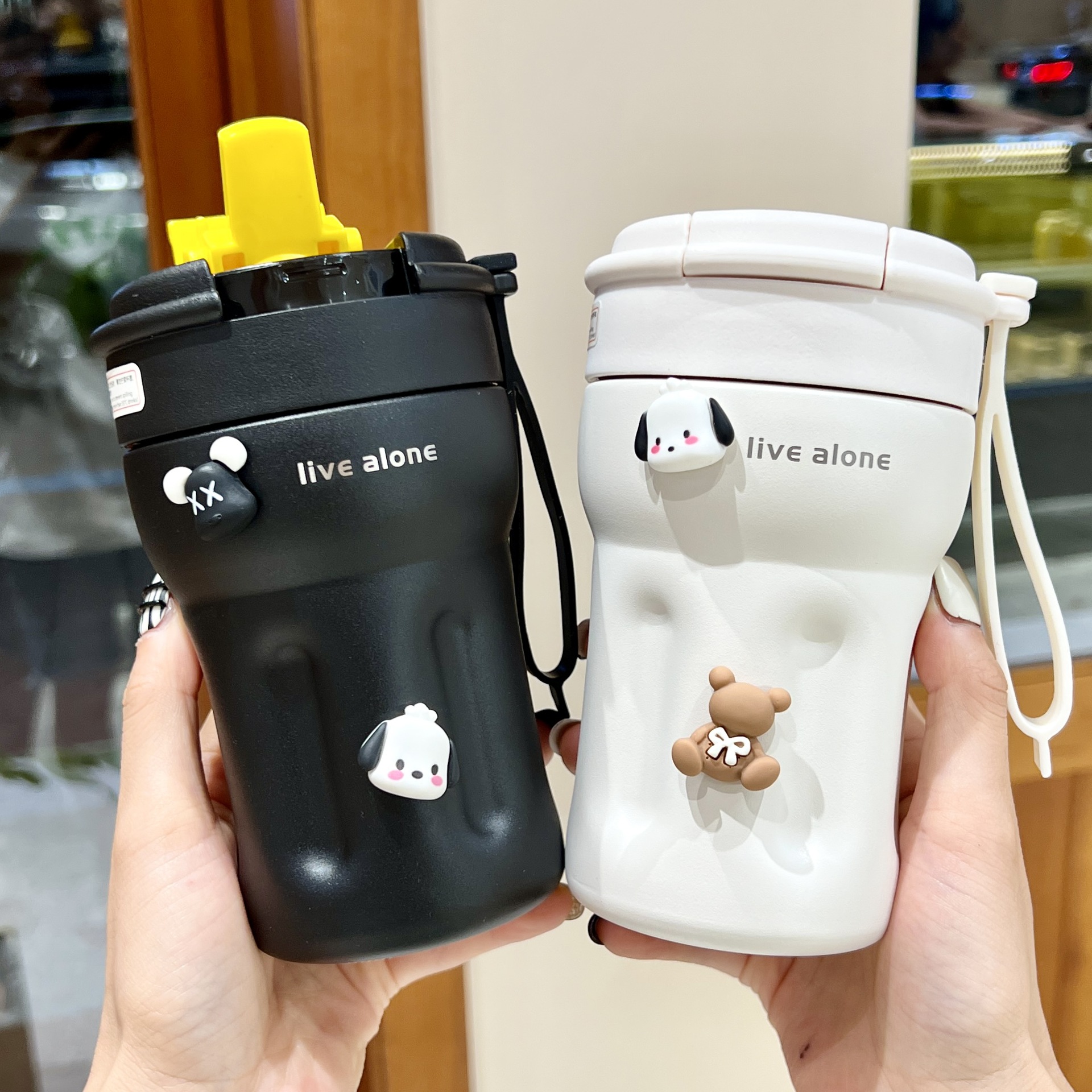 保温杯女生高颜值杯子办公室咖啡杯带吸管夏季保冷杯大容量水杯男