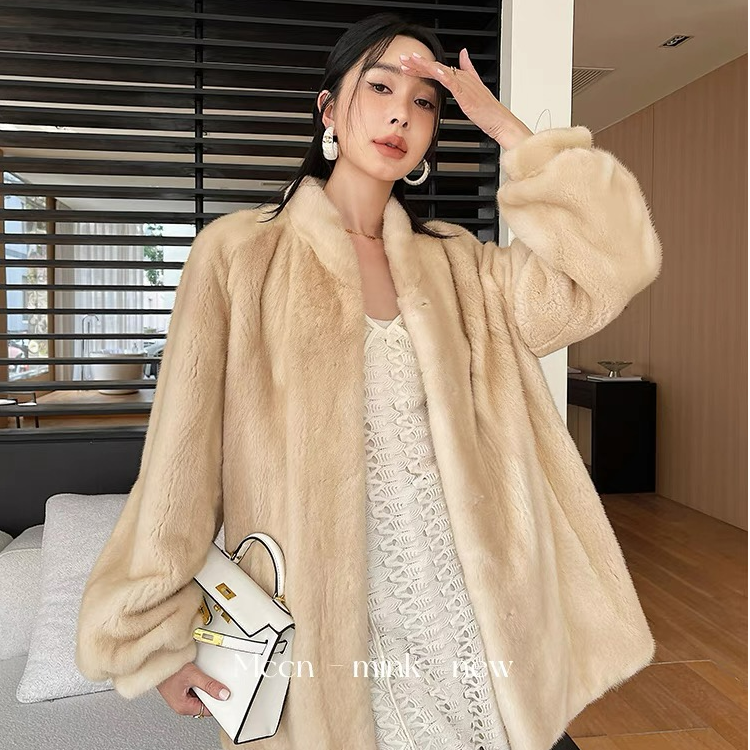 【坤哥】冬新款进口天鹅绒整貂立领貂皮大衣年轻水貂毛皮草中长款