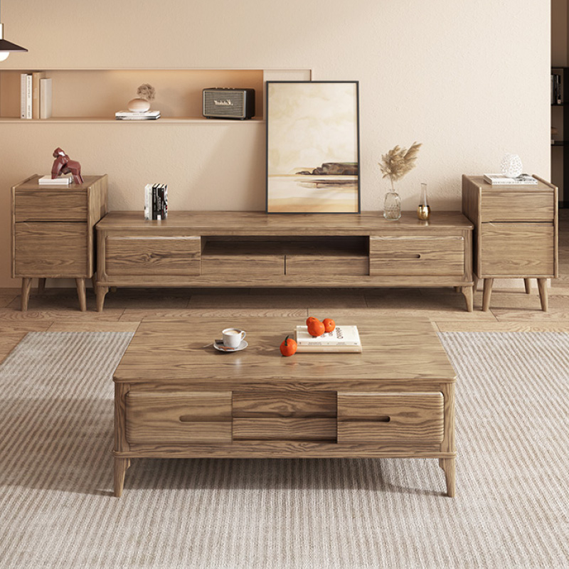 【木然茶几电视柜】白蜡木小户型客厅全实木茶几沙发电视柜组合