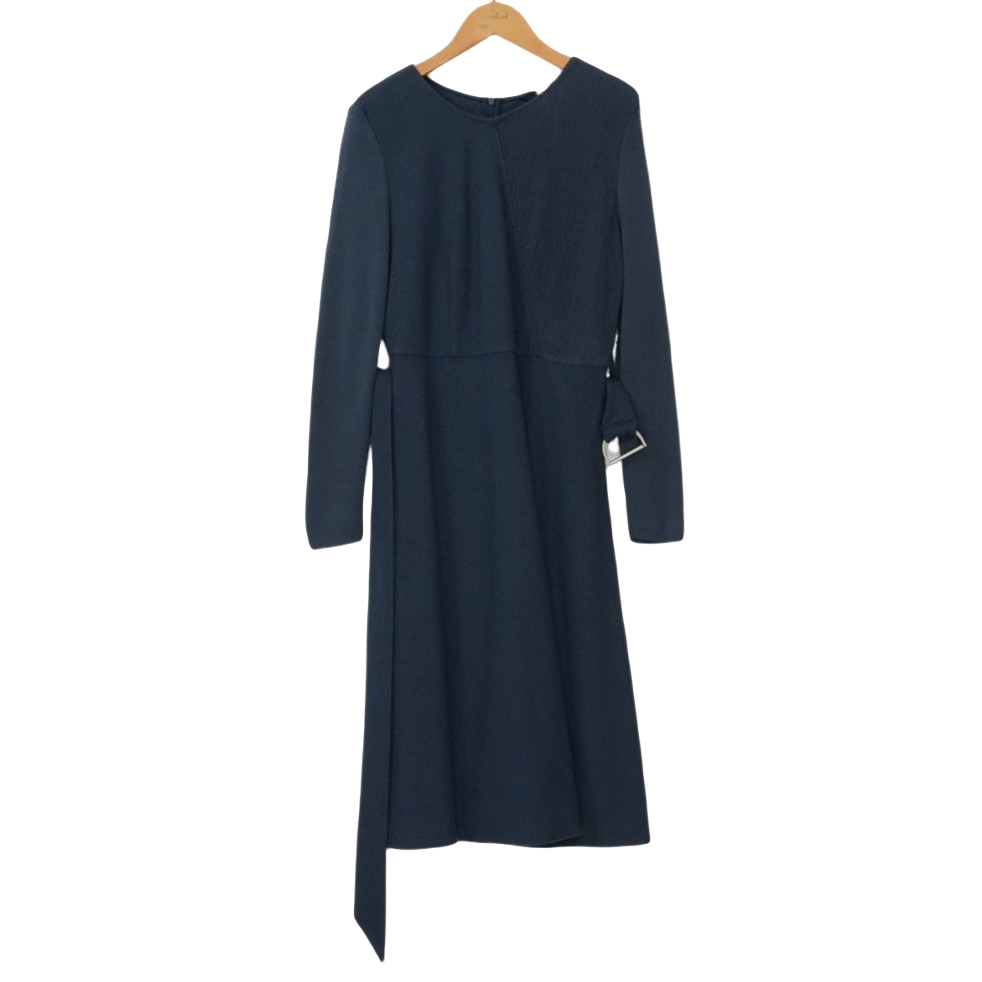 丽某莫精选女装新款洋气通勤气质百搭灰蓝连衣裙-0040