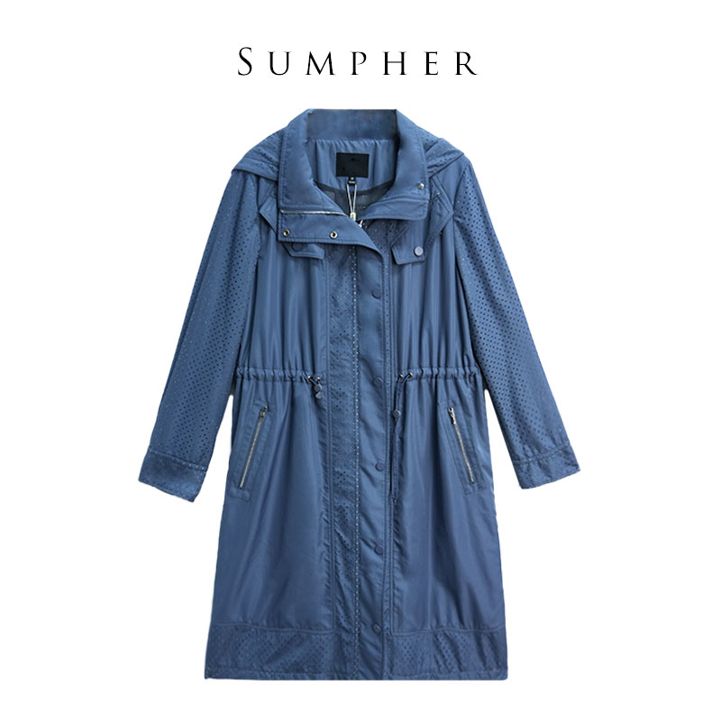 丽某莫精选女装新款洋气通勤气质百搭款灰蓝风衣-1140