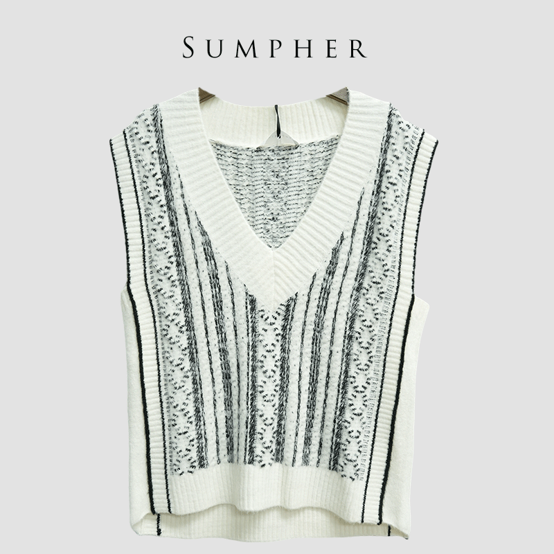 【广州杰哥Jack】Sumpher卓家专柜新款时尚高端黑白条毛衣背心-1810