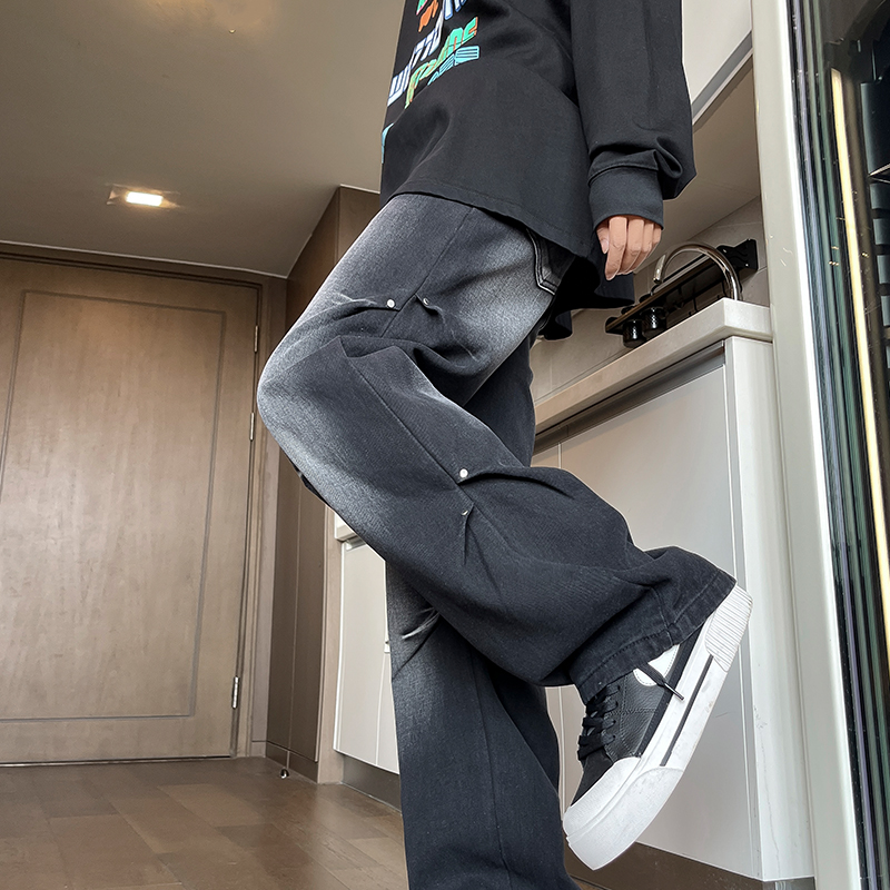 春秋休闲百搭新款潮流高街复古直筒阔腿牛仔裤裤子男生百搭牛仔裤