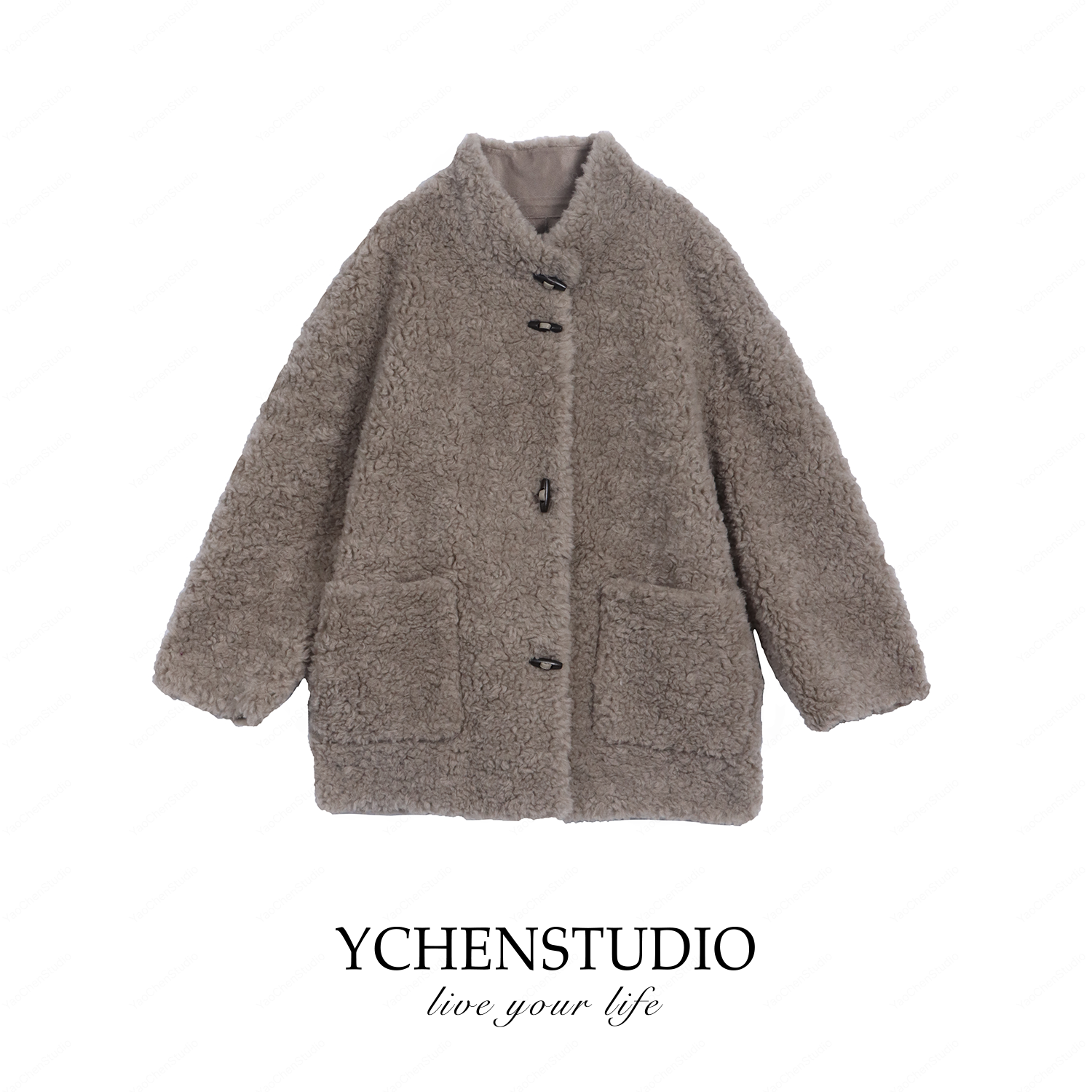 YCS【小羊肖恩】冬季新款宽松中长牛角扣羊羔毛外套CS6662