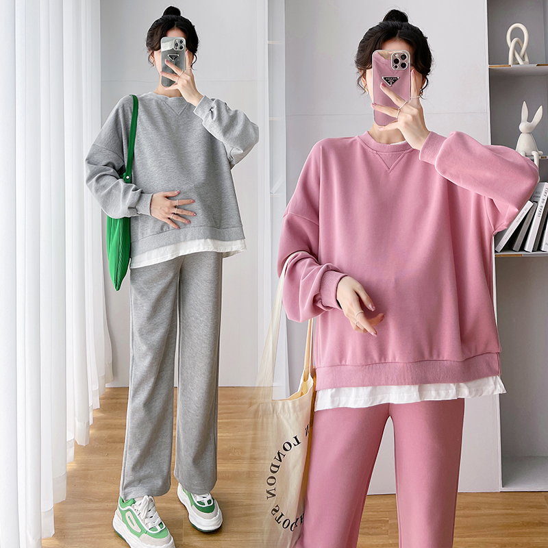 孕妇装秋款2024网红休闲孕妇装清晰时尚小个子春秋套装两件套