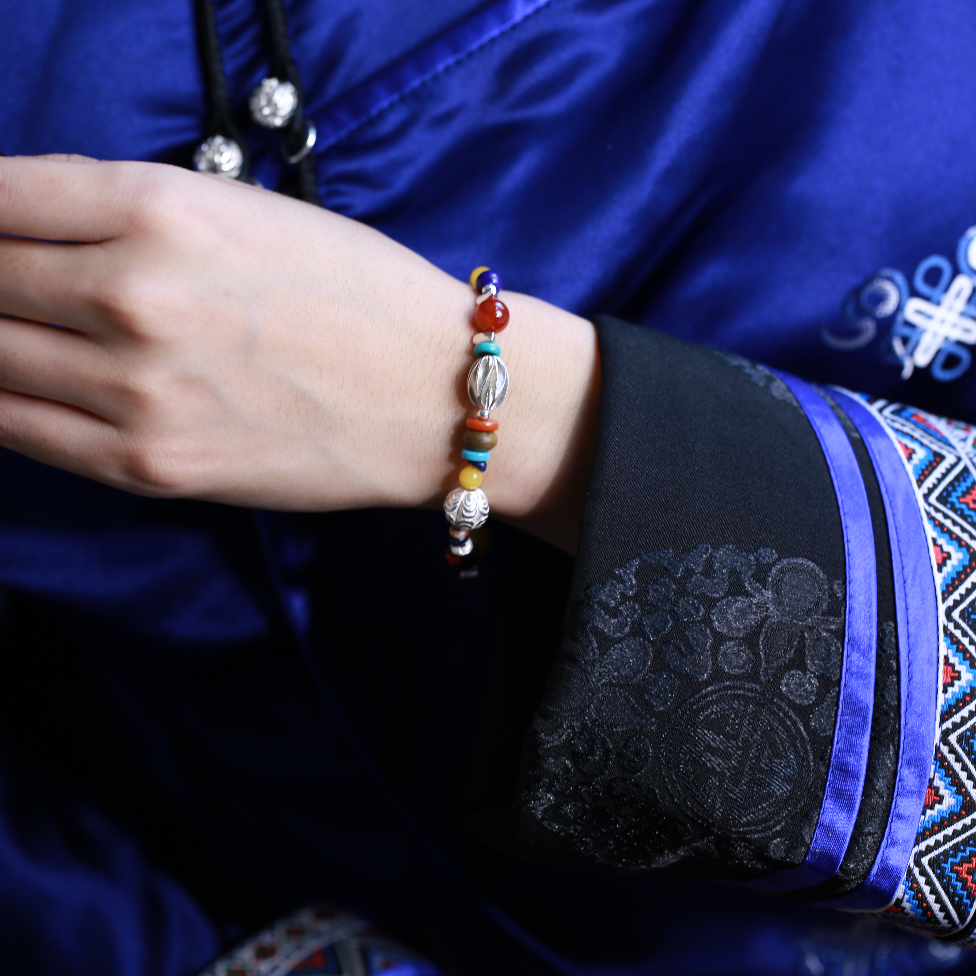 925银手链 五福多宝情侣手工女款新中式手串秋冬新款饰品手饰