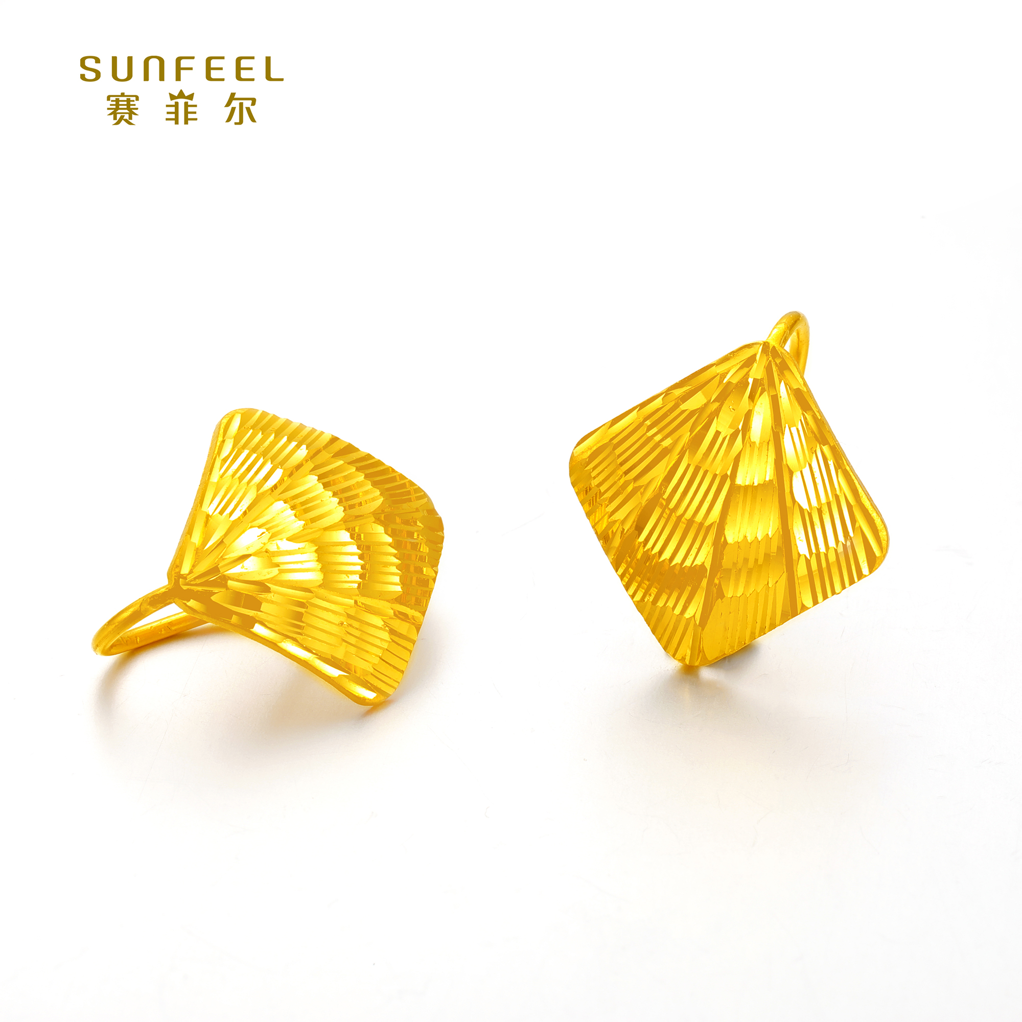 SUNFEEL/赛菲尔【十四店】足金999.9凤尾方形耳饰HR020203