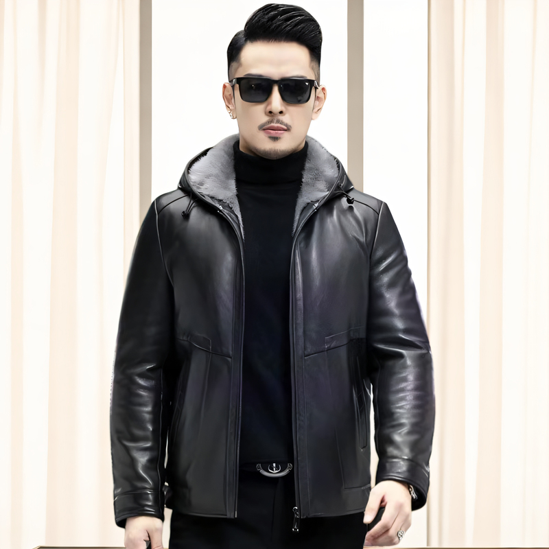 貂博士山羊皮海宁真皮皮衣男士水貂毛内胆短款皮草外套冬皮毛一体