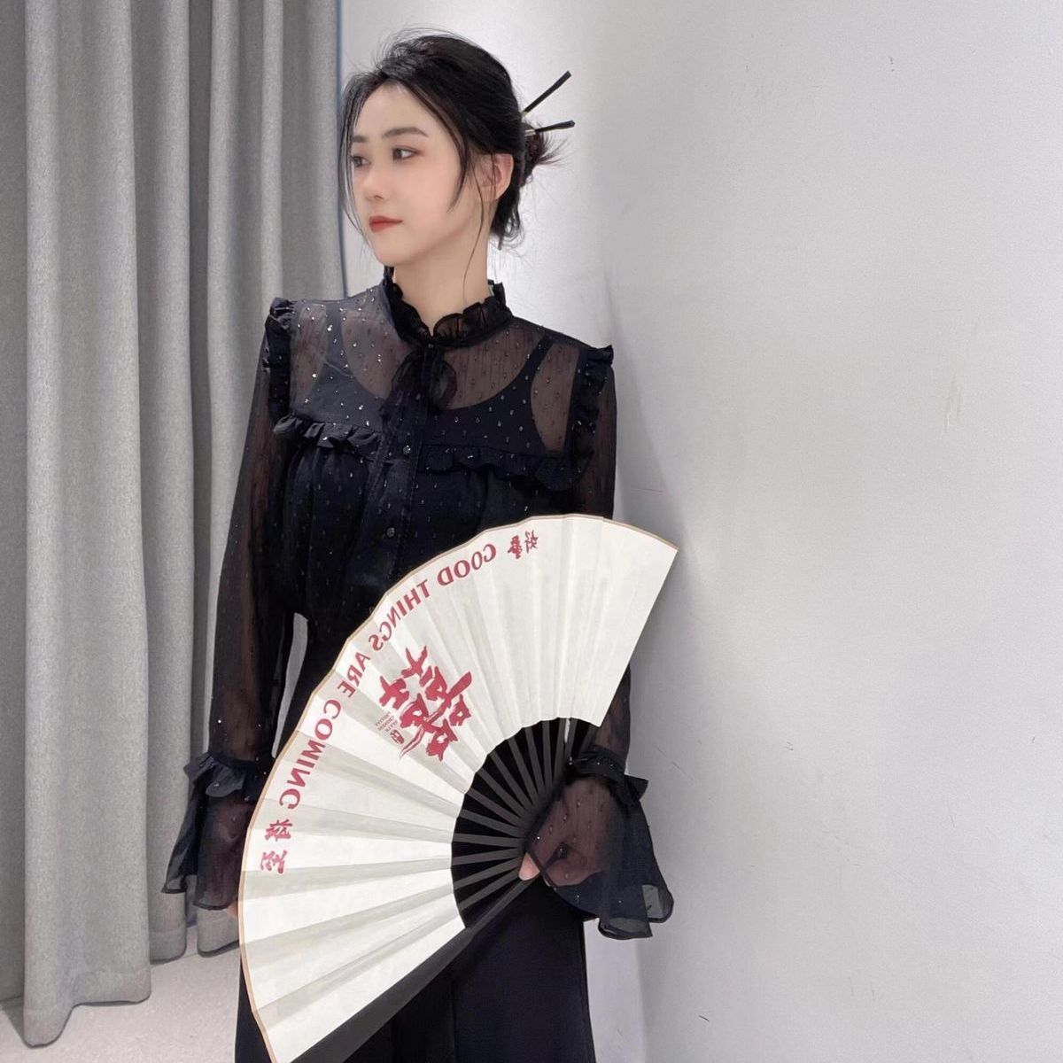 阿家专柜正品新中式复古宫廷风花边透视衬衫 5301020-1S16811-001