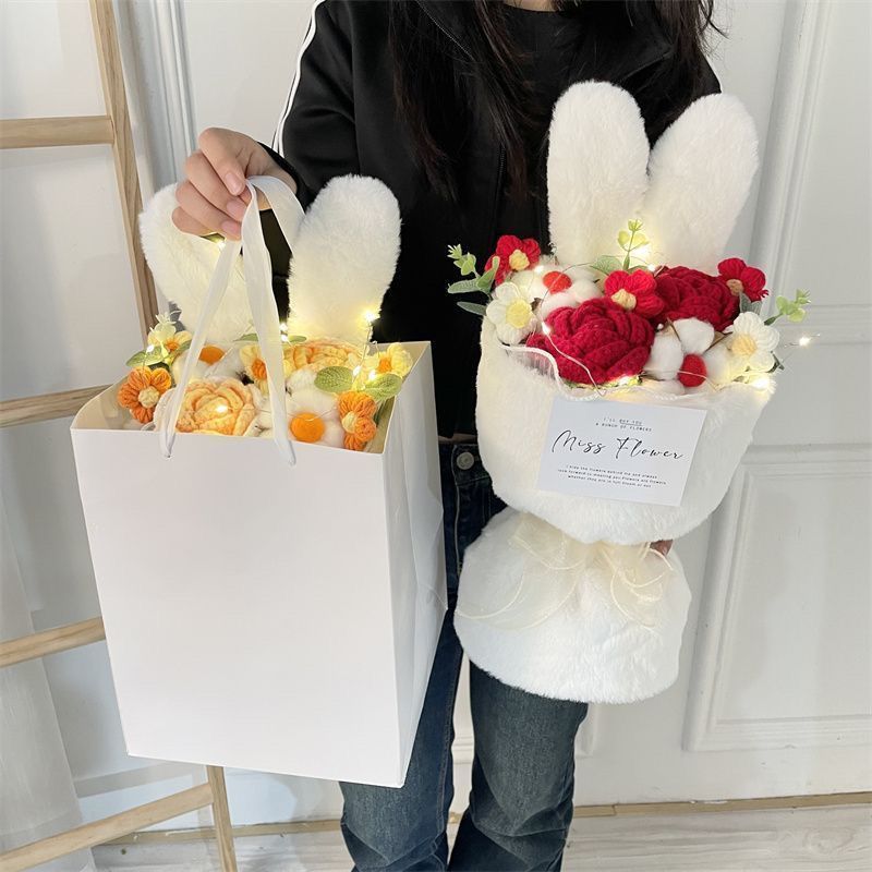 女生礼物可爱针织毛绒兔耳花束小香风手捧花闺蜜生日教师节礼物nu
