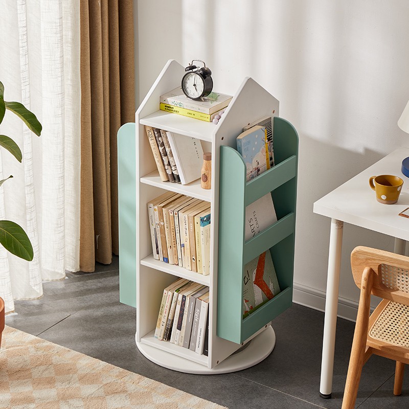 儿童实木旋转书架360度书柜绘本收纳架