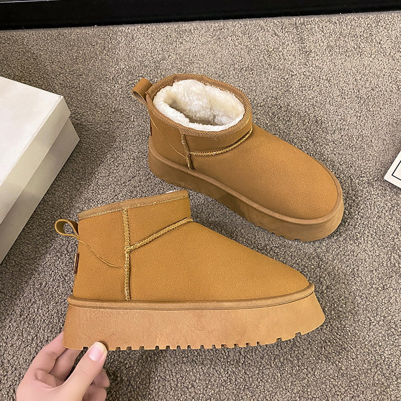 回力瑞厚底雪地靴女冬2023年新款明星同款加绒松糕短筒增高棉鞋子