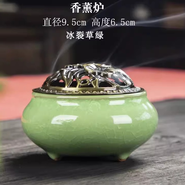 盘香炉创意陶瓷仿古茶道摆件家用室内盘托香插檀香沉香安神香薰炉