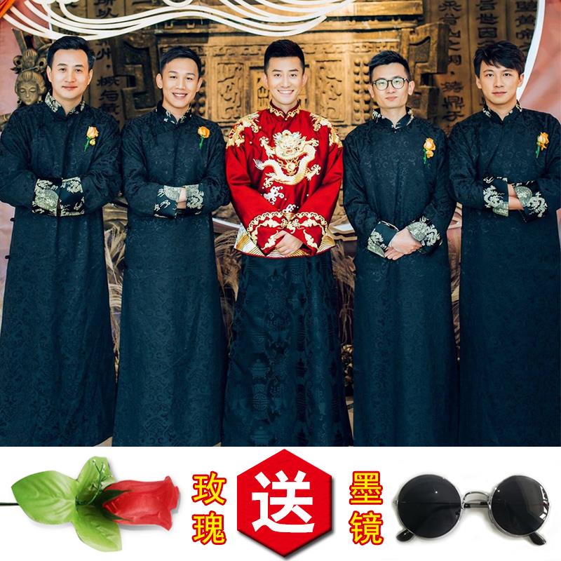 端兮伴郎服中式结婚兄弟团服装男中国风大褂民国长衫唐装夏季伴郎