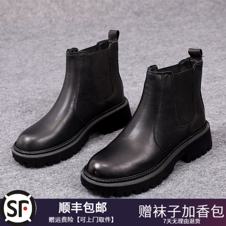 大东瑟英伦风马丁靴2023年新款春秋单靴冬季加绒烟筒靴女款短靴子