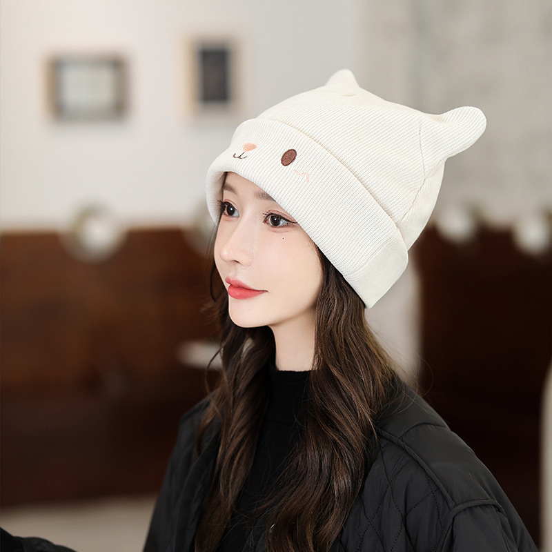 月子帽女秋冬季针织毛线帽卡通可爱防风护头保暖包头帽冷帽堆堆帽