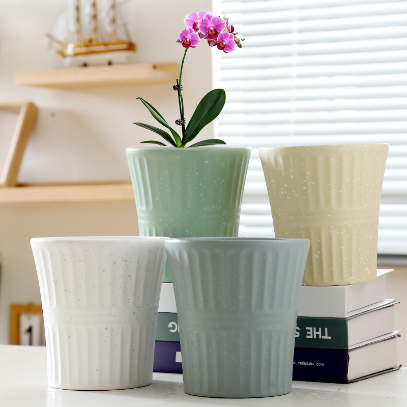 网红新款花盆陶瓷欧式奶油风简约蝴蝶兰花专用兰花多肉花盆带托盘
